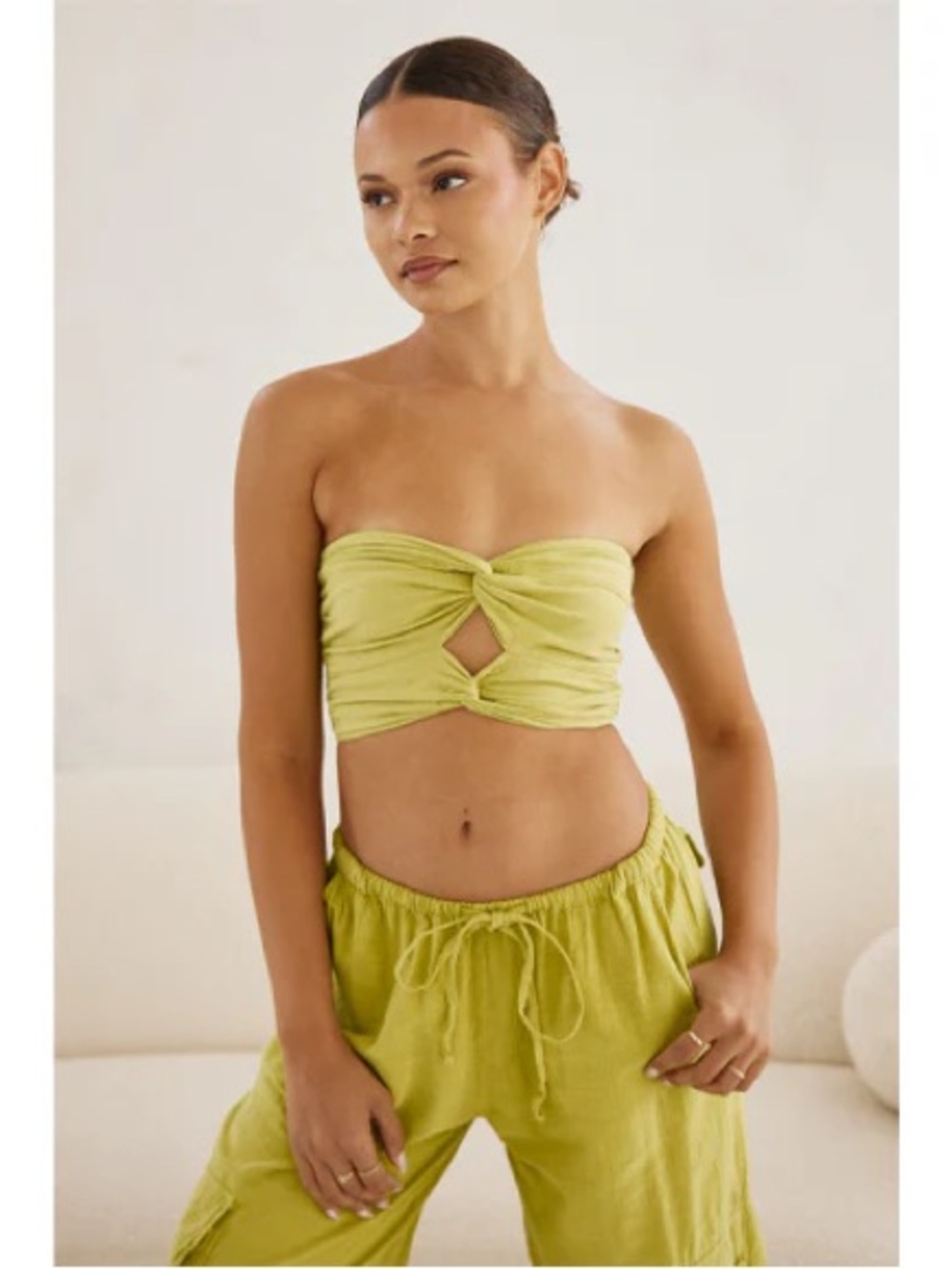 Strapless Twist Front Crop Top in Lime